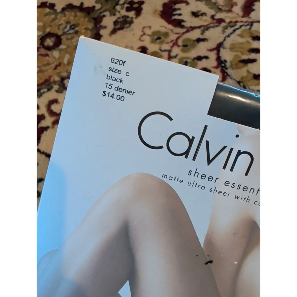 New Calvin Klein Size C Black 620f 15 Denier Ultrasher Control Top Pantyhose